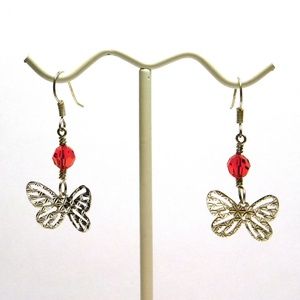 Whimsical Red Swarovski Crystal & Butterfly Charm Earrings T116